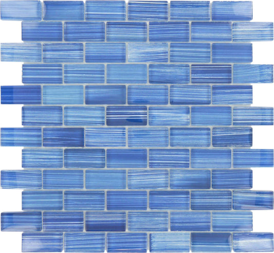 Watercolors Caribbean Blue 1" x 2" Glossy Glass Pool Tile Ocean Pool Mosaics