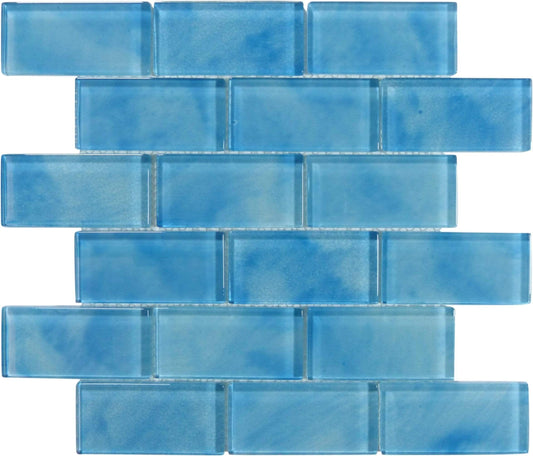 Caribbean Splash Blue 2" x 4" Glossy Glass Pool Tile Ocean Pool Mosaics