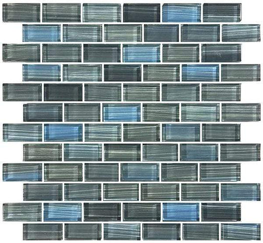 Watercolors Steel Blue Grey 1" x 2" Glossy Glass Pool Tile Ocean Pool Mosaics