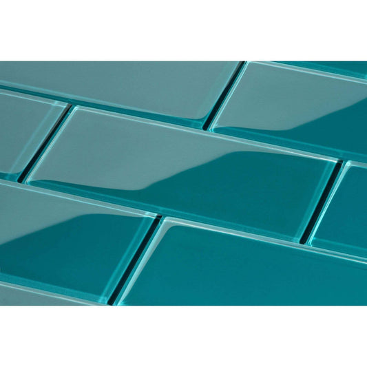 Dark Teal Green 3'' x 6'' Glossy Glass Subway Tile Pacific Tile