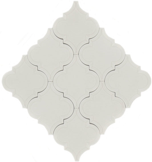 Snowy Arabesque Beveled White Matte Porcelain Tile Regency