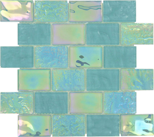 Emerald Green 2" x 3" Glossy & Iridescent Glass Pool Tile Royal Tile & Stone