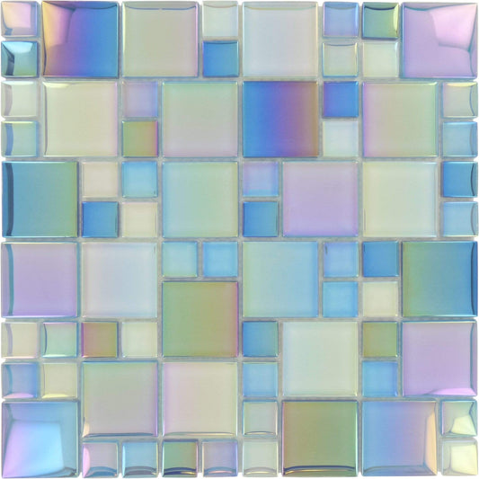 Ocean Squares Green Glossy & Iridescent Glass Pool Tiles Royal Tile & Stone