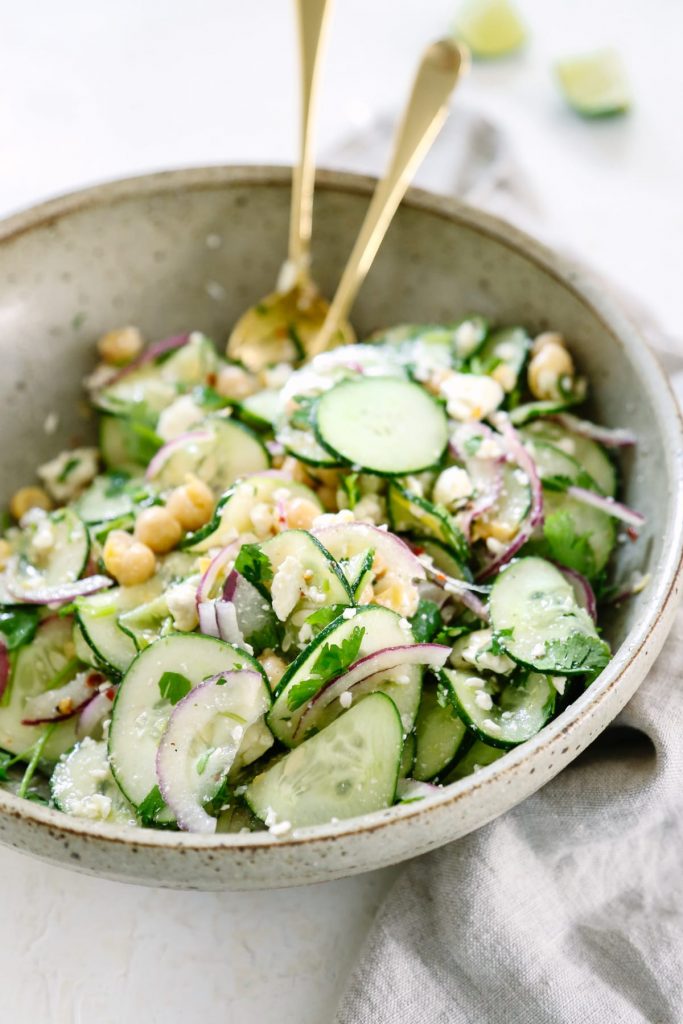 This Simple Cucumber Salad with Lime Vinaigrette is a perfect & easy side dish! Grab the ingredients from your garden or the store and enjoy!