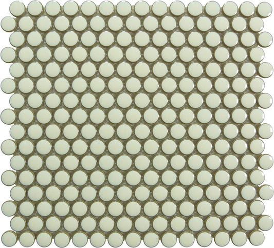 Creamy White Penny Circle Round Glossy Porcelain Tile Tuscan Glass