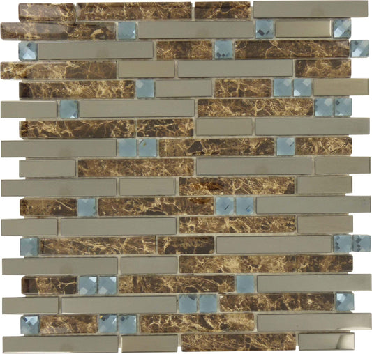 Python Brown Random Bricks Glass and Metal Tile Tuscan Glass