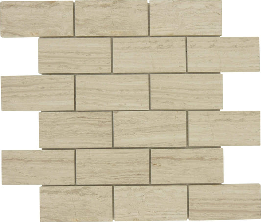 Rectangle Wooden Beige 2"x 4" Brick Polished Stone Tile Tuscan Glass