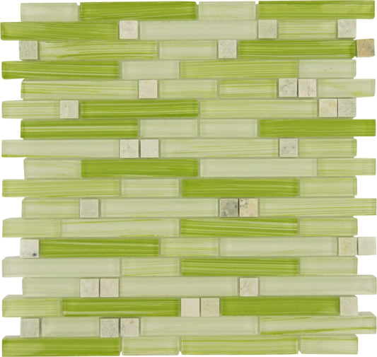 Green Apple Random Bricks Glass and Stone Tile Tuscan Glass